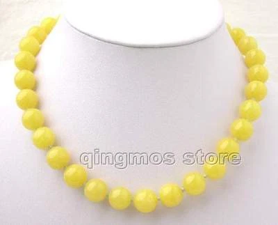 Collar redondo de piedra de jade amarillo natural de 18 mm para mujer gargantillas de joyería de 17" Foto 1 de 4