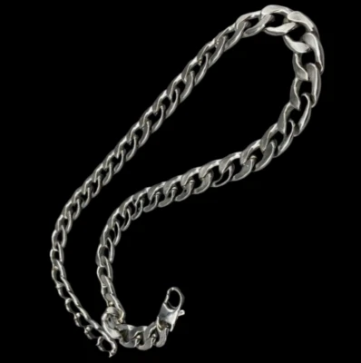 Collana uomo donna catena grumetta piatta in acciaio inossidabile colore argento - Immagine 1 di 4