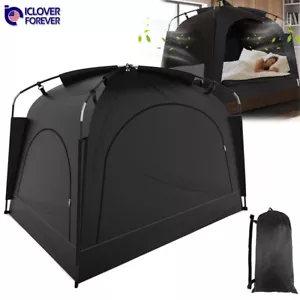 Tienda de campaña con cama doble tamaño completo portátil interior sueño privacidad dormir toldo negro - Imagen 1 de 11