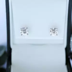 Diamond Stud Earrings F VS2 Round AGI Certified 1.5Ct Lab created 14K White Gold - Picture 1 of 13