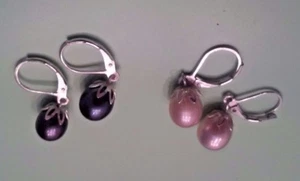 Feine Sterling Silber Süßwasserperlen Tropfen Perlenkappe Ohrringe rosa oder rabenblau  - Bild 1 von 9