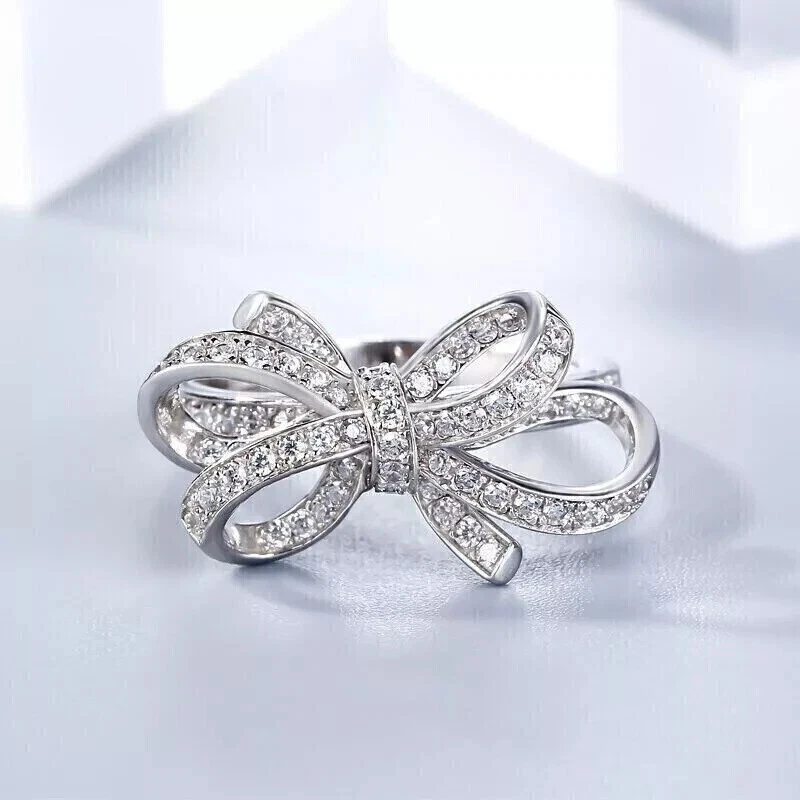 2Ct Round Lab Created Diamond Wedding Bow Shape Band Ring 14k White Gold Plated - Image 1 of 1