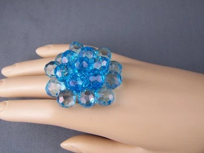 Аква кольцо большой огромный граненый бисер бисер цветок коктейль регулируемый широкий - Изображение 1 из 4