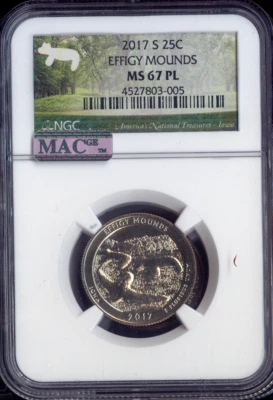 2017-S Effigy Mounds Quarter 25c NGC MS67 PL MAC Quality - Image 1 of 2