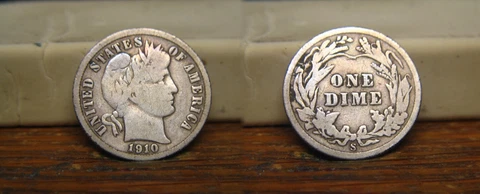 1910 S BARBER LIBERTY HEAD SILVER DIME 1910S US COIN Cover