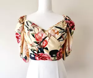 SHEIKE Yellow Floral Cropped Puff Sleeve Top SIZE 8 - Picture 1 of 6