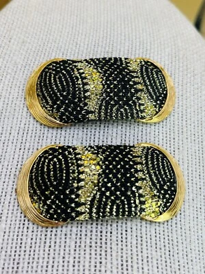 2 clips para zapatos de tela negros y dorados de metal tono dorado hechos en Francia Bluette de colección Foto 1 de 4