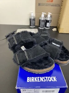 Birkenstock Arizona Lammfell Wildleder Leder Schwarz Sandalen US L8 EU39 752663 NEU! - Bild 1 von 4