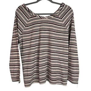 NWT T by Talbots Petite Large Round Neck Long Sleeve Stripe Silver Glitter Top - Picture 1 of 15