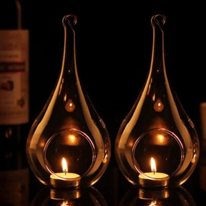 Set of 6 Glass Tea light Candle Holders Baubles Teardrop Shaped Wedding Tealight - Picture 1 of 7