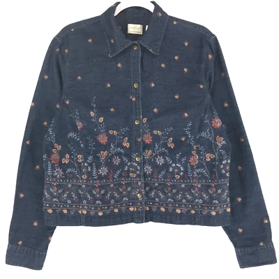 Emma James Snap Closure Chambray Jacket Women's L Blue Cotton Floral Long Sleeve - Image 1 of 4
