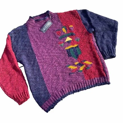 Suéter Deadstock Vintage Años 80 90 Escenas Callejeras Estilo Memphis Púrpura Para Hombres L XL Foto 1 de 4