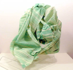 SCIARPA STOLA UNISEX MODA COTONE 100 % STAMPA RIGHE VERDE E PANNA 72x190 CM 032 - Picture 1 of 2