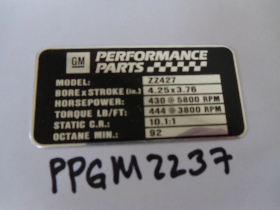 CHECKER MARATHON GM PIEZAS DE RENDIMIENTO MOTOR PLACA DE DATOS ETIQUETA ZZ427 OEM F4 Foto 1 de 1