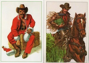 Set/Sexy Schnurrbart Cowboys Santa's Coming Weihnachtskarten von Robert Andragna 1980 - Bild 1 von 6