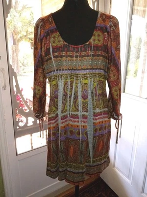 New Directions Tunic Short Dress Sublimation Empire Waist Boho Large NWT Org $44 - Image 1 of 4