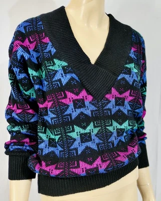 Suéter Cuello en V Cuello Recortado Vintage Años 70 80 L XL Foto 1 de 2