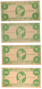 1930 's (ASSORTED DENOMINATIONS) $1 THRU $1000 !!! (1930'S) "POPEYE" RARE $1000 - Picture 1 of 2