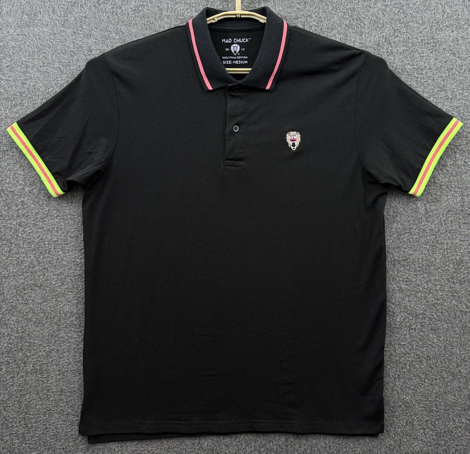 Camisa Polo Mad Chuck Para Hombre Mediana Negra Algodón Pima Rosa Cuello Manga Corta Foto 1 de 4