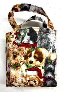 Handgefertigte Stoff gefütterte Mini Beuteltasche/Geschenktüte wiederverwendbar weiß Weihnachten Welpen neu - Bild 1 von 7