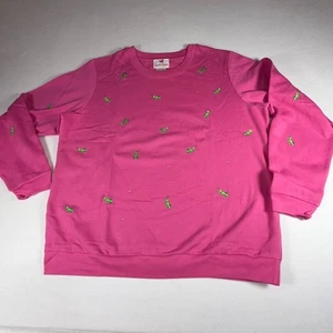 The Quacker Factory Pink Women's Sweatshirt Grasshopper Embroidered Crew Neck XL - Picture 1 of 16