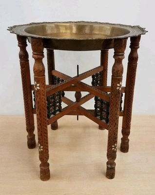 💥Mesa plegable hecha a mano vintage/antigua de latón marroquí decoración del hogar declaración  Foto 1 de 4