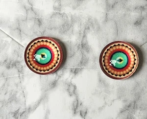 Handmade Geometric Pattern Cabochon Stud Earrings 10mm - Picture 1 of 5
