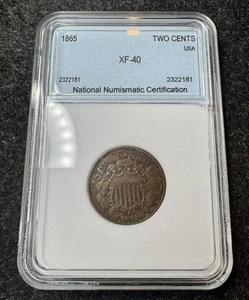 1865 Two Cent Piece - XF-40 NNC Certified - No Reserve! - Picture 1 of 2