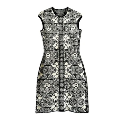 Alexander McQueen платье S маленький витраж печать черный белый осень зима 2013 - Изображение 1 из 4