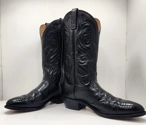 PALOMINO Mens Lizard Cowboy Western Boots Sz 11 C Black Leather Made In USA Nice - Picture 1 of 20