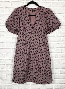 Madewell Tillie Kleid Damen Gr. XXS Pflaume Blumen Nadelstreifen gefüttert kurze Puffärmel - Bild 1 von 7