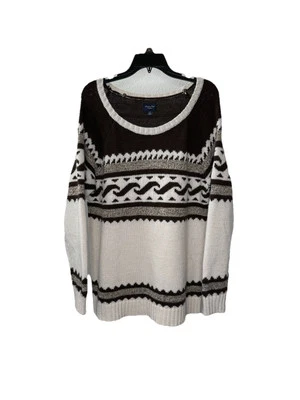 Suéter tejido American Eagle blanco marrón Fair Isle nórdico pescador para mujer talla XL Foto 1 de 4