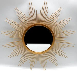 Gold Sunburst 23" Boho Retro Round Wall Mirror Hanging Wall Decor - Picture 1 of 5