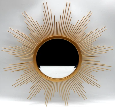 Gold Sunburst 23" Boho Retro Round Wall Mirror Hanging Wall Decor - Image 1 of 4