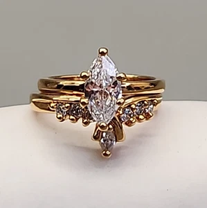 Anillo Marquesa Circonita Cúbica Juego de 2 Piezas Boda Tono Dorado Talla 5 - Imagen 1 de 13