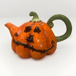 Blue Sky Tonarbeiten Herbst Halloween Kürbis Jack O’ Lantern genähte Teekanne - Bild 1 von 7