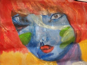Artist Made Portrait~Hippe~Mod Abstract Lady~Handpainted Needlepoint Canvas~Lg - Picture 1 of 5