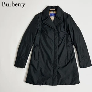 Burberry Blue Label Long Coat Black Nylon With Check Pattern Size 40 Women - Picture 1 of 24