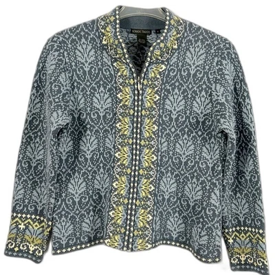 Vintage blue / green Nomadic traders zip front Nordic fair isle sweater Small - Image 1 of 4