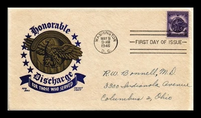 DR JIM STAMPS US COVER WWII HONORABLE DISCHARGE FDC SCOTT 940 CACHET CRAFT - Image 1 of 2