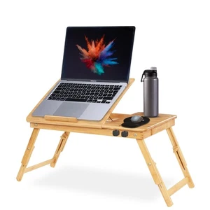 Table Ordinateur Portable Pliable Bureau de Lit Réglable en Bambou avec Tiroi... - Afbeelding 1 van 7