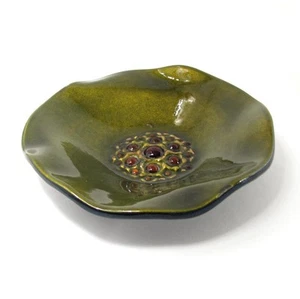VTG Evans Avocado Green Enamel Footed Ashtray 5 3/4" Trinket Dish Evans Tray MCM - Picture 1 of 13