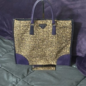 💎BOLSO DE MANO PRADA AUTÉNTICO TWEED Y CUERO SAFFIANO MORADO GARANTIZADO💎 - Imagen 1 de 16