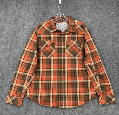 Camisa Heritage 1981 naranja tostada a cuadros grande con botones para hombre Grunge ropa de calle otoño Foto 1 de 4