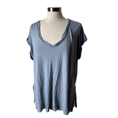Free People We The Free Under The Sun Linen Blend Tee in Denim Womens Size Small - Image 1 of 4