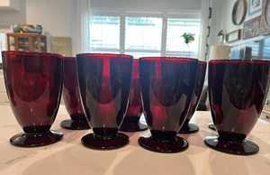 8 VASOS DE AGUA CON PATAS Hocking rojo rubí real *5" - 10 oz* - Imagen 1 de 7