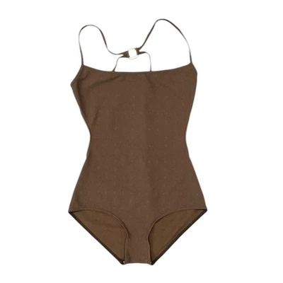 LOUIS VUITTON Vintage LV Logo Monogram Swimsuit Swimwear #36 Brown Gold Nylon - Image 1 of 4