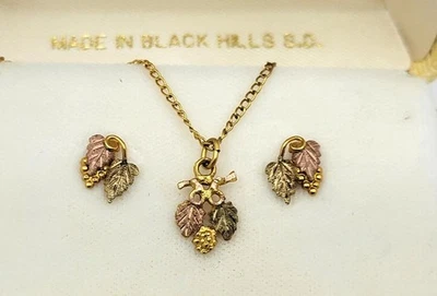 Vintage Black Hills Gold Leaves & Grapes Necklace & Earring Set, 10k    - Image 1 of 4