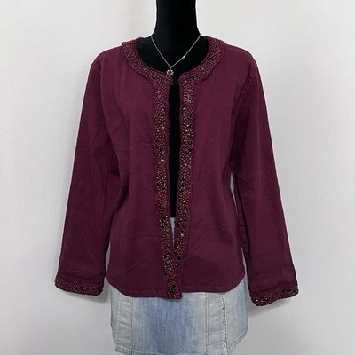 Chaqueta Choices Mujer Frente Abierto con Flecos Borgoña Talla XL Lagenlook Boho Foto 1 de 4