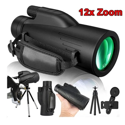 Telescopio Monocular 12x50 Compacto Portátil Impermeable + Correa de Mano Soporte Trípode Foto 1 de 4